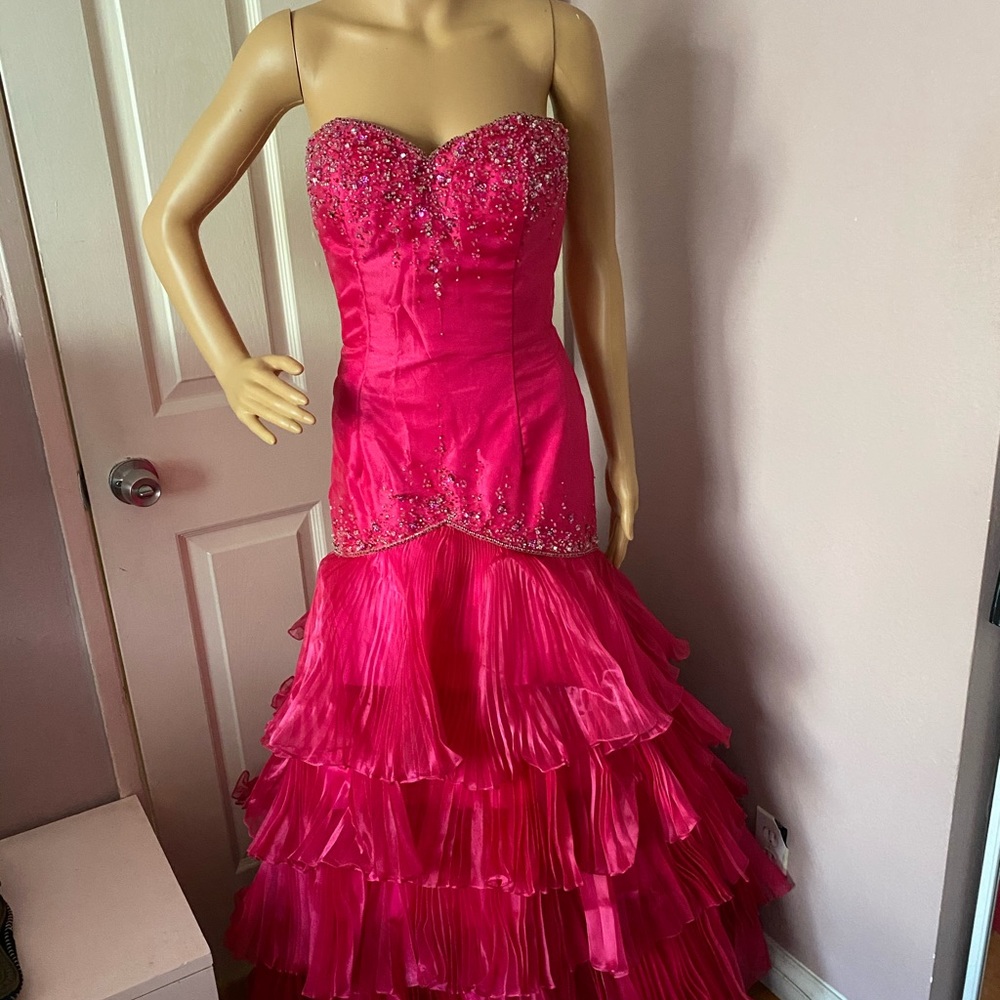 Italian custom  fuschia dress with corset back